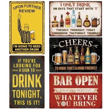 Imagem de CNHONG Conjunto de 5 Placas de Bar de Metal Vintage - Decorações Engraçadas de Bar para Casa, Caverna Do Homem e Decoração de Garagem, Pôster, Presentes de Porão para Loja de Bar Em Casa, 8 X 12"