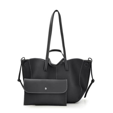 Imagem de Zengmei Bolsa feminina grande de couro vegano com alça superior, bolsa de ombro para viagens de trabalho, fecho de fivela, bolsa de fim de semana grande grande capacidade (preta grande)