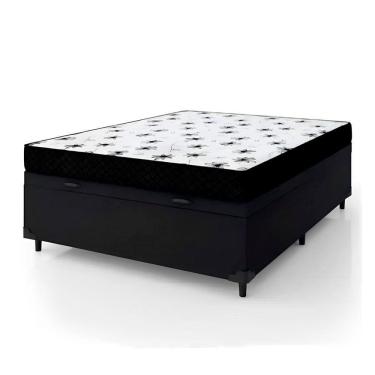 Imagem de Cama Box Baú Casal 138 Tecido Sintético Preto Com Colchão Extra Firme Espuma Semi Ortopédica D28 Preto