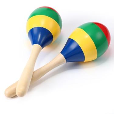 Imagem de Boao 2 Pcs Mini Wooden Maracas Wooden Hand Percussion Rattles Colorful Shaker Musical Instruments Noisemaker Musical Fun Party Favor For Birthday Party Classroom (Classic Color)