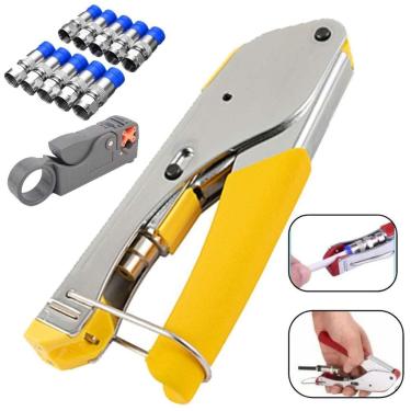 Imagem de Kit Alicate Compressão Rg6 Rg59 Decapador 10 Conectores Rg6