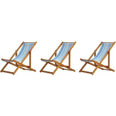 Imagem de Kit 3 Cadeiras Espreguiçadeira Preguiçosa Dobrável Sem Braço Mel