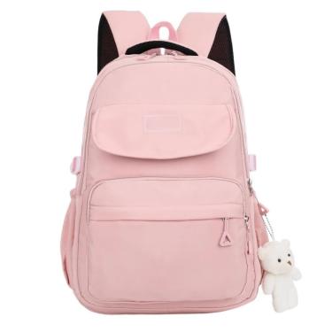 Imagem de Mochila Unissex Reforçada Impermeável Para Notebook 15.6 Faculdade Escola Passeio Com Pelúcia Rosa