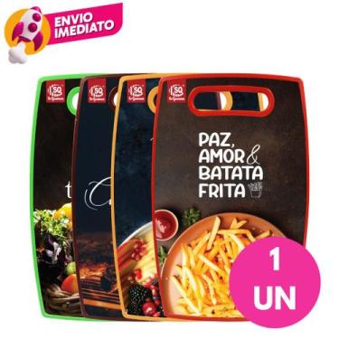 Imagem de Conjunto Tábua Corte Decorada Plástico Retangular Colorida Churrasco C