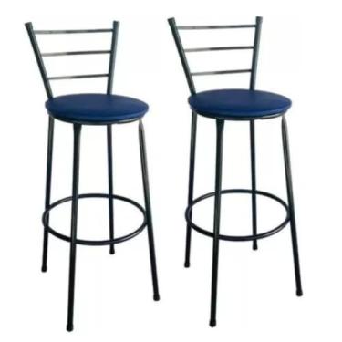Imagem de Kit 2 Banqueta Alta Bistrô Bancos Bancada Cozinha Americana Bar Balcão(Azul)