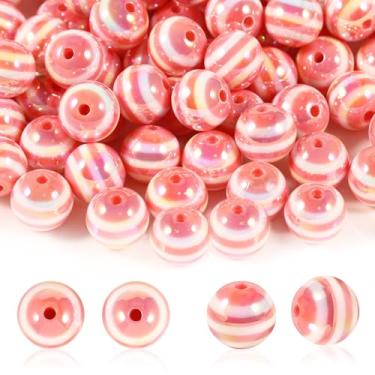 Imagem de 25 contas redondas listradas UV 16 mm acrílico arco-íris macaron cor pirulito para telefone faça você mesmo bolsa de corrente pendurada caneta contas chaveiro (rosa + branco)