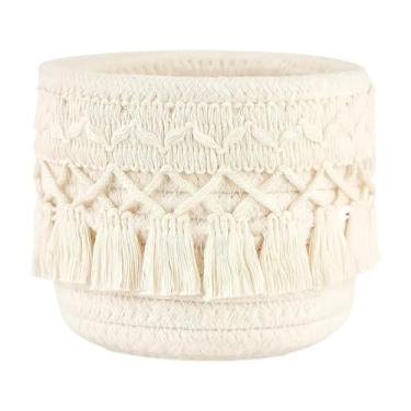 Imagem de predolo Mini Cesta de Tecido para Exposição de Cosméticos, Decoração Boho, Porta Pincel de Maquiagem, Cesta de Armazenamento para Mesa, Penteadeira, Quarto, Branco, 12x10