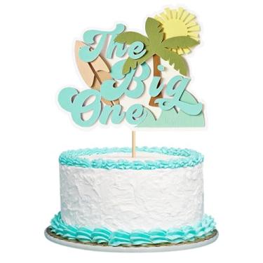 Imagem de Ercadio 1 PCS Summer Beach Cupcake Toppers The Big One Coconut Palm Sun Surfboard Ocean Wave Cake Picks Baby Shower Hawaii Beach Pool Theme Birthday Party Cake Decorations Supplies