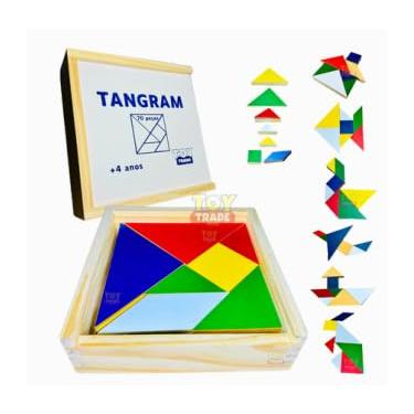 Imagem de Tangram Educativo em Madeira, 70 Peças, para Crianças +4 Anos, com Estojo