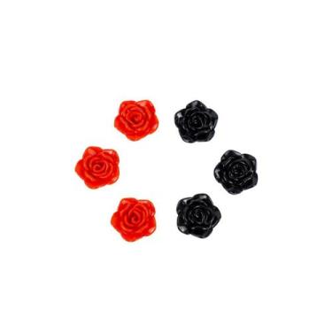 Imagem de Kit C/6 Miçangas Em Resina Flor Rosa Vermelha E Negra 2 Cm - Lua Místi