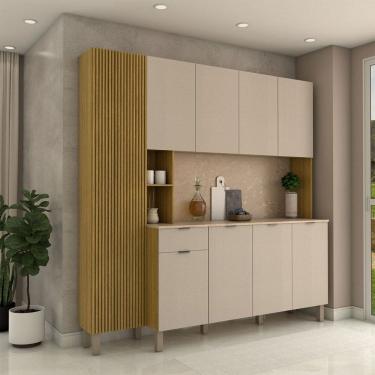 Imagem de Armário de Cozinha com Balcão Talim 9 Portas 1 Gaveta Freijó/Vanilla - Panorama Móveis