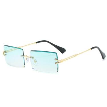 Imagem de Óculos de sol vintage luxuosos sem aro, femininos e masculinos, armação de metal punk, óculos masculinos UV400 (dourado e verde)