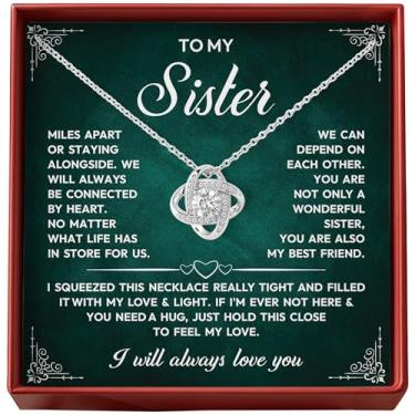 Imagem de Colar To My Badass Sister - Presente de joia inspiradora com pingente de coração e cartão de mensagem - presente de aniversário, Natal ou amizade para irmãs, Long, Aço inoxidável, Zircônia cúbica