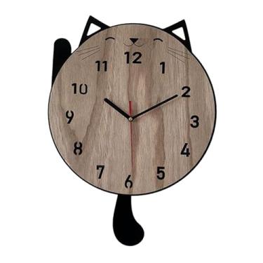 Imagem de Ｂｅｓｇａ Relógio de parede decorativo com gato, fofo, moderno, com cauda giratória, ornamento de parede silencioso para escritório e sala de estar, Marrom