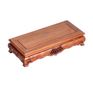Imagem de Base de exibição retangular com base de bonsai de escultura em relevo, suporte de exibição de madeira para vaso (grande)