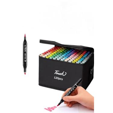 Imagem de Kit Canetinhas Coloridas 120 Cores com Pontas Duplas Proissisonal, Conjunto Caneta Premium para Livros de Colorir para Crianças e Adultos, Para Desenho, Ponta Fina e Pincel (120 cores).