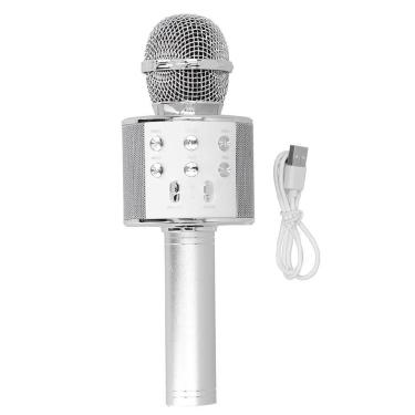 Imagem de Microfone Karaokê Bluetooth Portátil Com Mixer E Controle De Efeitos Recarregável E Compacto Prata Bivolt