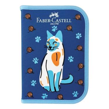 Imagem de Estojo Escolar Infantil Box Completo Pets Gato Azul - Faber Castell