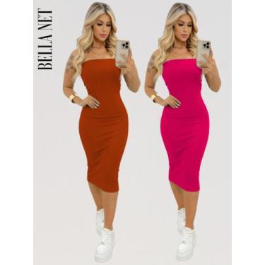 Imagem de KIT 2 Vestidos Midi Colado Sem Alça Anarruga Sem Bojo Lindas Cores - B