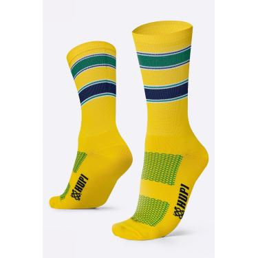 Imagem de Meia HUPI S1 1 Par Cano Médio Ideal Corrida e Ciclismo, Cor Amarelo, Tamanho Plus 42-46