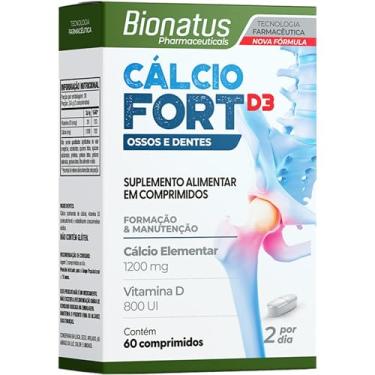 Imagem de Bionatus, Calcio Fort D3, Suplemento alimentar, Cálcio Elementar 1200mg + Vitamina D 800UI, 60 cápsulas • 30 doses, Branco