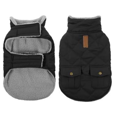 Imagem de Queenmore Casaco de inverno quente para cães, impermeável, forro de pelúcia, colete térmico para clima frio, para cães pequenos, médios e grandes, à prova de vento, jaqueta preta PP