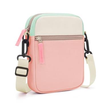 Imagem de sveter Bolsa infantil para meninas, bolsa tiracolo colorblock para crianças de 8 a 10 anos, 10 a 12 anos, Rosa e bege, Small to Medium, Minimalista