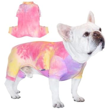 Imagem de TONY HOBY Roupas de cachorro coloridas tie-dye pijama para cães macacão PJS padrões de bebê algodão para primavera e verão, roxo