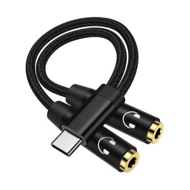 Imagem de Divisor de fone de ouvido USB C para fêmea duplo de 3,5 mm, adaptador divisor de áudio auxiliar para iPhone 16 15 Pro Max, iPad Air Pro, Galaxy S25 S24, Pixel 9 8, Note 20 - Preto