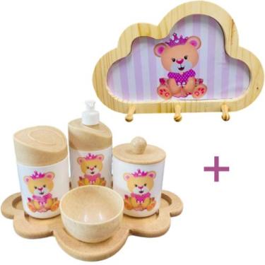 Imagem de Kit Higiene Bebê Ursinha Princesa + Cabideiro Infantil Nuvem - Senior,