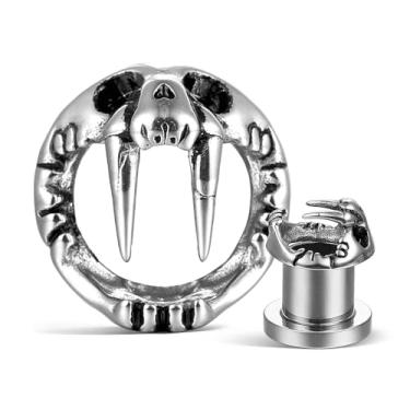 Imagem de Earblity 2 peças de alargadores de orelha com alargadores de orelha de morsa em aço inoxidável 316 de aço inoxidável com parafuso traseiro para orelhas, expansor hipoalergênico, joia corporal, 0G (8mm