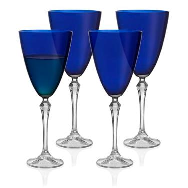 Imagem de Barski Taça de vinho - Conjunto de 4 - Copo de cor azul - para água - Vinho branco ou tinto - 24 ml - Haste transparente - Copos - Feito na Europa