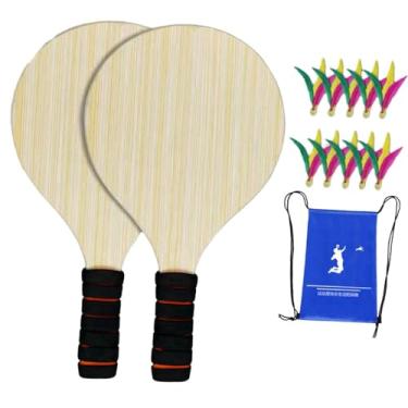 Imagem de KiBcsLic Conjunto de 2 raquetes de badminton de madeira, raquete de badminton, exercício de força, peteca e conjunto de raquete de pickleball para iniciantes, 10 Bolas Pequenas