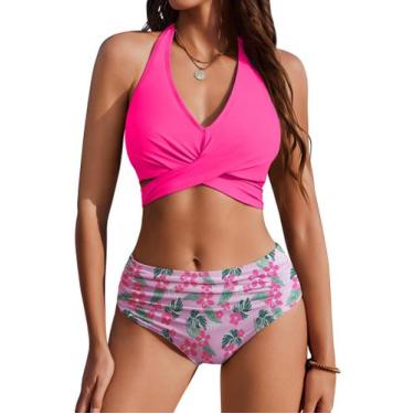 Imagem de Biquíni AI'MAGE feminino de cintura alta para controle de barriga rosa