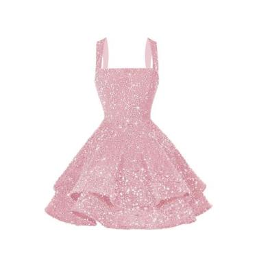 Imagem de Vestido de boas-vindas Dessiny rosa claro com lantejoulas em linha A
