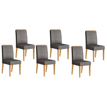 Imagem de Kit 6 Cadeiras de Cozinha Lia 6 Un Cedro/Suede Lunar - DJ Móveis