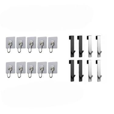 Imagem de Gancho para porta de chuveiro de banheiro em aço inoxidável em formato de S, suporte para pendurar sobre porta de vidro, acessórios para toalheiro de chuveiro, 2 em 1, 18 peças