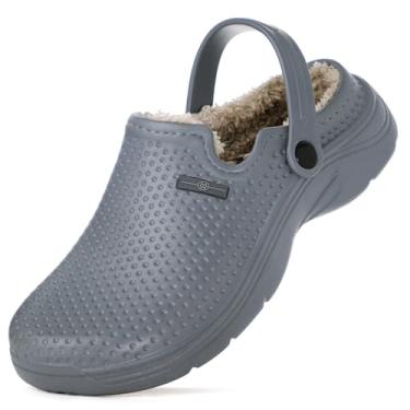 Imagem de Tamancos masculinos femininos forrados para inverno à prova d'água, sapatos de jardim, antiderrapante, chinelo para casa, uso ao ar livre, mules com forro de lã macia, Deep Grey, 12 Women/10.5 Men