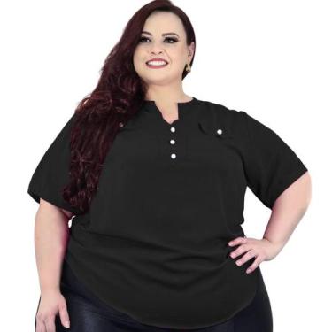 Imagem de Blusa Camisa Social Feminina Plus Size Botão E Lacinho Festa Luxo Teci