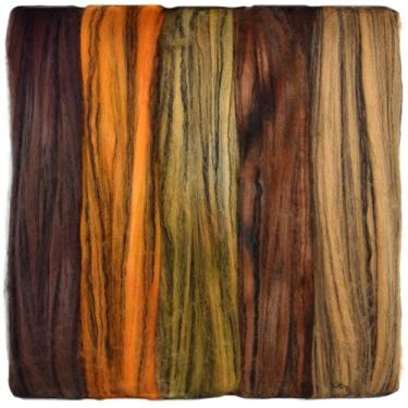 Imagem de Fibra giratória tingida à mão. Lã super macia com rotação superior desenhada para girar à mão, feltragem, mistura e tecelagem. Pacote com 5 mini novelos lindamente coloridos., Harvest Merino Tencel, 1