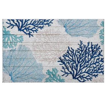 Imagem de LUVADIAN Tapete de porta de praia azul - Tapete de boas-vindas ao ar livre litoral, tapete de porta náutico, decoração de casa de praia, decoração de banheiro do oceano costeiro, decoração ao ar livre