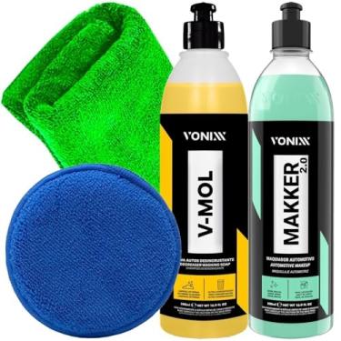 Imagem de Kit Proteção Com Limpeza Automotiva Shampoo V-Mol Cera Makker Vonixx Toalha Microfibra Aplicador Karbox