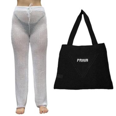 Imagem de Kit Calça Prantola Feminina e Bolsa Saida de Praia Tricot Moda Verão -