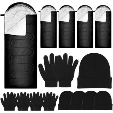 Imagem de Tranqun 15 sacos de dormir para adultos com luvas de gorros de inverno, forro de algodão, saco de dormir para acampamento, impermeável, quente, leve para mochilão, acampamento, ambientes internos e