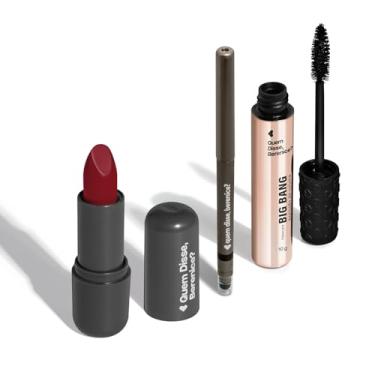 Imagem de Combo Batom Vermelho Cremoso 3,8g + Máscara de Cílios 10g + Lápis Para olhos Preto