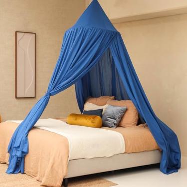 Imagem de Dossel de cama azul para camas queen e king size | Decoração de quarto para adolescentes ou adultos | Rede de insetos de forma cônica | Mosquiteiro em várias cores e tamanhos