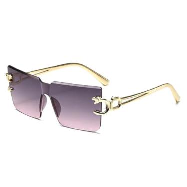 Imagem de Óculos de sol sem aro grande para mulheres e homens, óculos de sol retangulares com armação de metal (7)