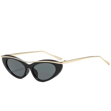 Imagem de Óculos de sol gatinho femininos de luxo, populares, tendência, armação pequena, masculino, óculos de sol para viagem, uso ao ar livre, UV400 (preto, cinza)