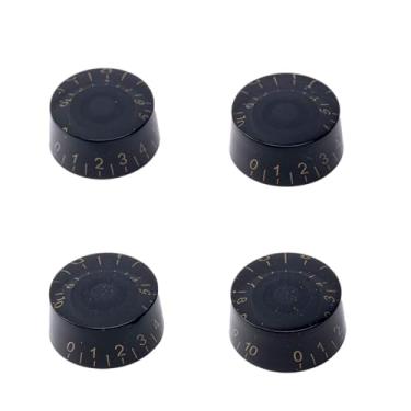 Imagem de DIAO79NI Botões de controle de velocidade de 18 estrias de tamanho métrico para guitarra elétrica Epiphone Les Paul SG Asia Import Guitar Bass Split Shaft Pots, preto/dourado (conjunto de 4)