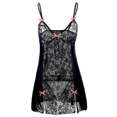 Imagem de Pijama feminino de renda patchwork sexy sedutor camisola suspensor - H